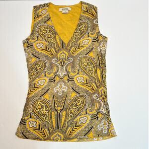 Michael Kors Womens Tank Top Paisley Design Lined Yellow, Sz S